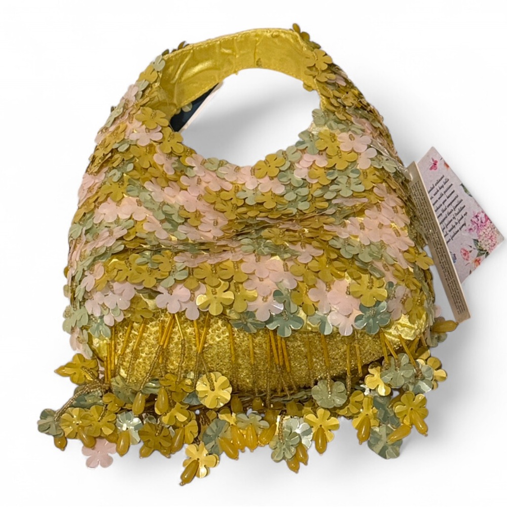 Pastel Floral Beaded Fringe Mini Hobo Bag NWT - Picture 8 of 10